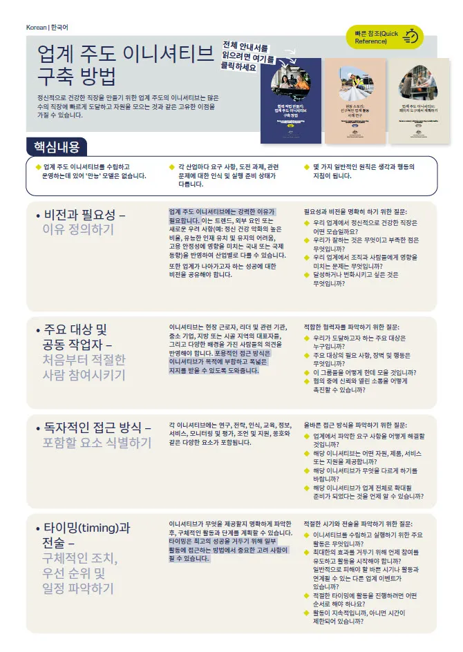 First page of quick reference guide