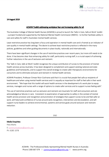 ACMHN Toolkit addressing workplace fear and increasing safety for all 