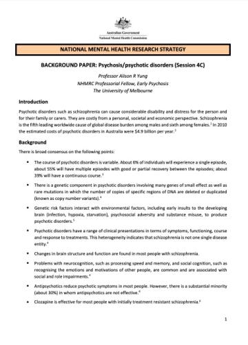 BACKGROUND PAPER: Psychosis/psychotic disorders (Session 4C)