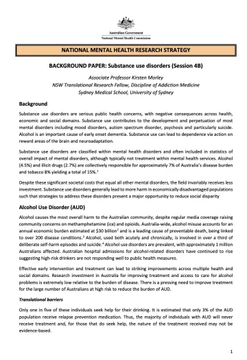 BACKGROUND PAPER: Substance use disorders (Session 4B)