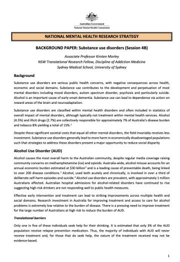 BACKGROUND PAPER: Substance use disorders (Session 4B)