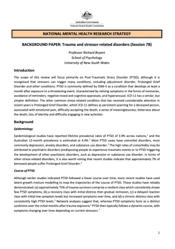 NATIONAL MENTAL HEALTH RESEARCH STRATEGY  BACKGROUND PAPER: Trauma and stressor-related disorders (Session 7B)