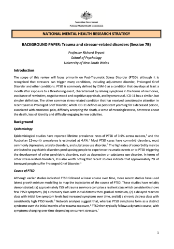 NATIONAL MENTAL HEALTH RESEARCH STRATEGY  BACKGROUND PAPER: Trauma and stressor-related disorders (Session 7B)