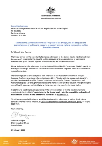 Submission to Australian Government’s response to the drought, and the adequacy and appropriateness of policies and measures to support farmers, regional communities and the Australian economy