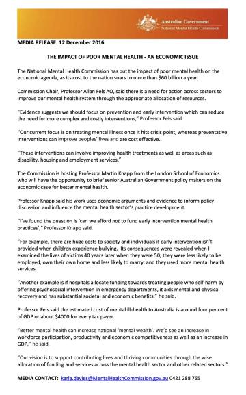 THE IMPACT OF POOR MENTAL HEALTH - AN ECONOMIC ISSUE