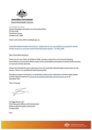 Australian Mental Health Commissions - Submission to the accessibility and quality of mental health services in rural and remote Australia Senate Inquiry 