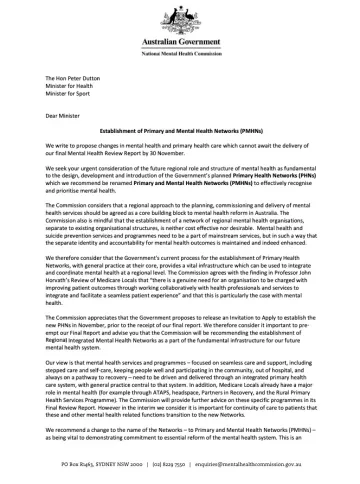Establishment of Primary and Mental Health Networks (PMHNs)