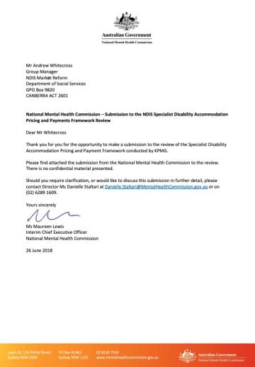 National Mental Health Commission - Submission to the NDIS Specialist Disability Accommodation Pricing and Payments Framework Review
