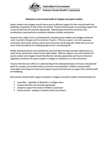 Statement on the mental health of refugees and asylum seekers