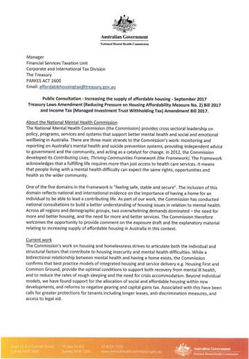 Submission to Increasing the supply of affordable housing Sep 2017