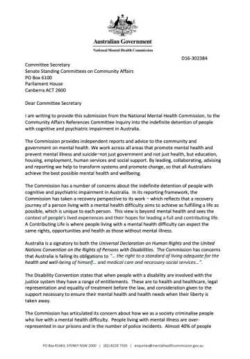 Submission to Senate Inquiry into indefinite detention of people with cognitive and psychiatric impairment in Australia April 2016