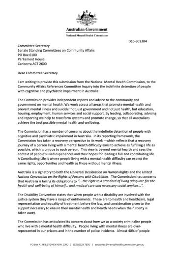 Submission to Senate Inquiry into indefinite detention of people with cognitive and psychiatric impairment in Australia April 2016