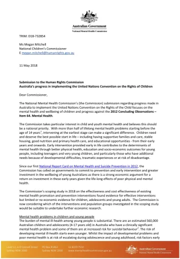 Submission to the Human Rights Commission Australia's progress in implementing the United Nations Convention on the Rights of Children