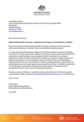 National Mental Health Commission - Submission to the Inquiry into homelessness in Australia