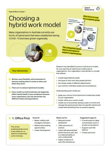 Front page of quick reference guide