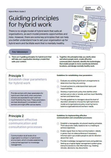 First page of quick reference guide