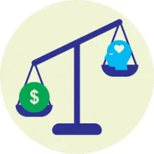 Weighing scale depicting that cost weighs more than seeking mental health treatment