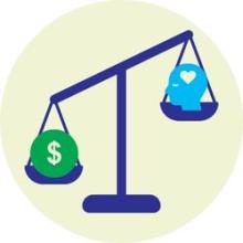 Weighing scale depicting that cost weighs more than seeking mental health treatment